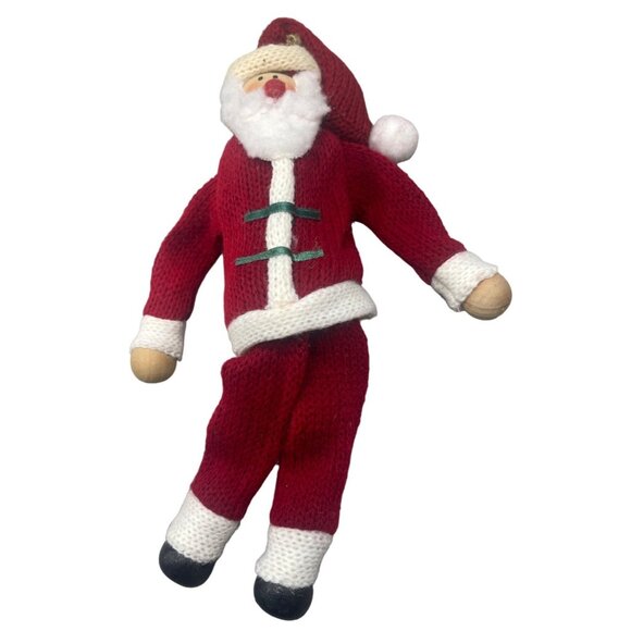 Christmas Santa sitting on shelf doll figurine knit suit red wood 9" tall READ - Picture 1 of 5